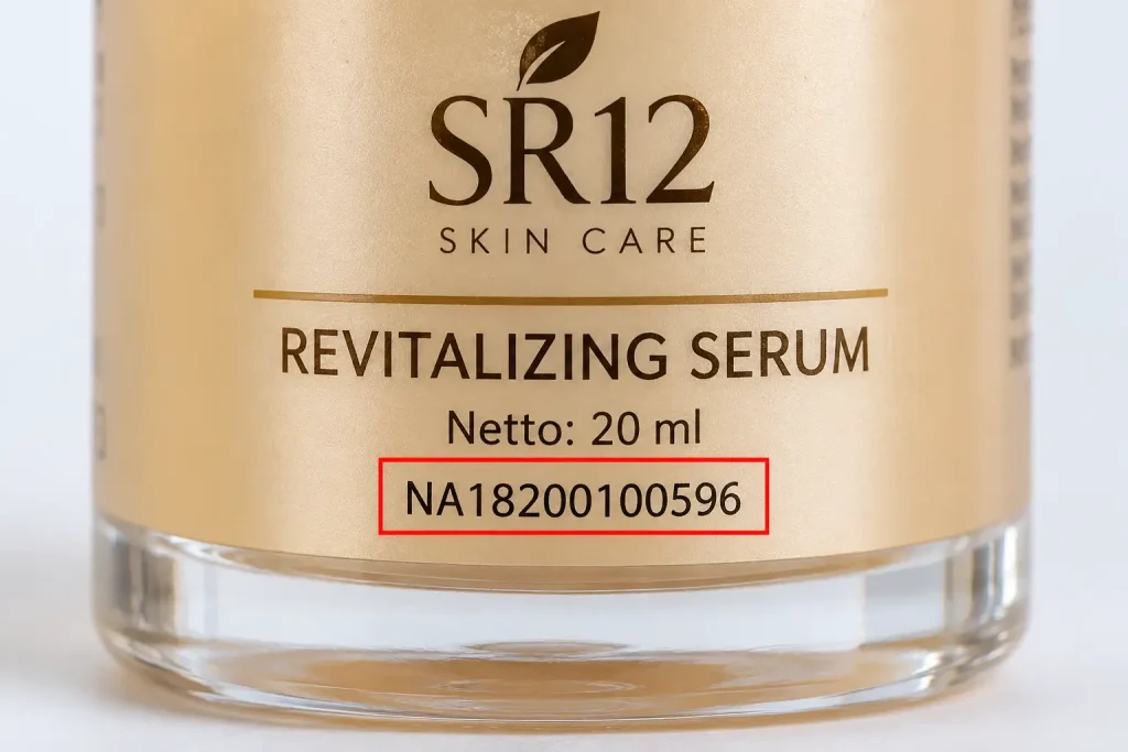 Nomor BPOM NA18200100596 pada kemasan Revitalizing Serum By SR12